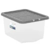 B&M Clear Storage Box With Lid 30L - Grey