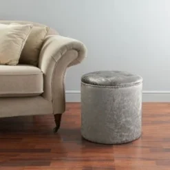 B&M Round Velvet Storage Ottoman