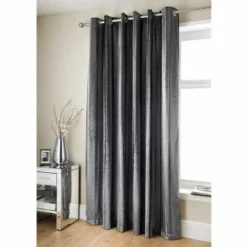 B&M Charcoal Jasmine Sparkle Velvet Eyelet Curtains 90 X 90"