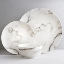 B&M White Marble Effect Dinner Set 12pc