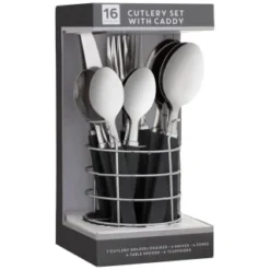 B&M Cutlery Set With Caddy 16pc - Black