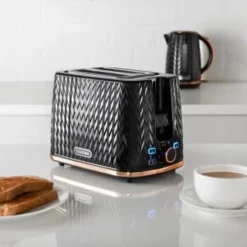 Goodmans Textured 2 Slice Toaster - Black & Rose Gold -Cheap Warm House Furnish Store 358961 black textured 2 slice toaster