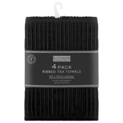 B&M Ribbed Tea Towels 4pk - Black