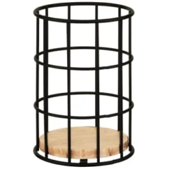 B&M Black Cutlery Holder With Wooden Base