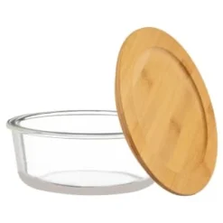 B&M Round Glass Food Containers With Bamboo Lid 2pk -Cheap Warm House Furnish Store 376822 2 round glass food containers
