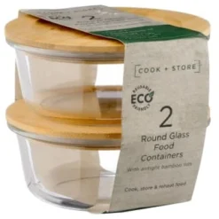 B&M Round Glass Food Containers With Bamboo Lid 2pk -Cheap Warm House Furnish Store 376822 2 round glass food containers 5