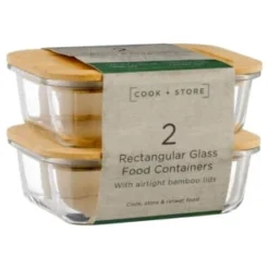 B&M Rectangular Glass Food Containers With Bamboo Lids 2pk -Cheap Warm House Furnish Store 376824 2pk regular glass food containers1