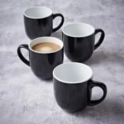 Simply Everyday Gloss Mugs 4pk - Black -Cheap Warm House Furnish Store 380121 4pk simply everyday mugs black