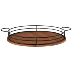 B&M Black Wire & Wood Serving Tray