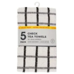 B&M Essentials Check Tea Towels - Black 5pk