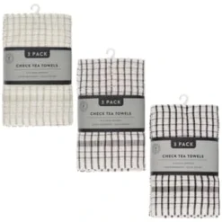 B&M Check Tea Towels - Black 3pk -Cheap Warm House Furnish Store 380305 380307 380309 3pk check tea towels main