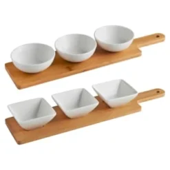 B&M Set Of 3 Serving Bowls With Bamboo Tray - Square -Cheap Warm House Furnish Store 380368 3pk serving boards with bamboo tray main
