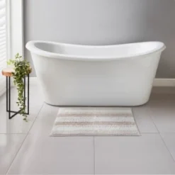 B&M Newbury Stripe Bath Mat 50 X 80cm - Neutral