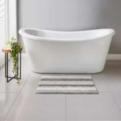 B&M Newbury Stripe Bath Mat 50 X 80cm - Grey