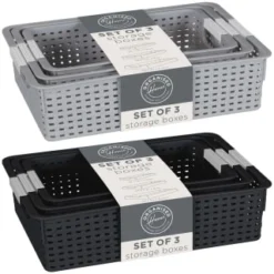 B&M Set Of Three Storage Baskets - Black -Cheap Warm House Furnish Store 384207 3pk storage boxes main