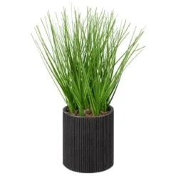 B&M Artificial Grass In Black Rattan Pot