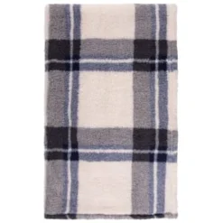 Simply Everyday Check Sherpa Throw - Navy -Cheap Warm House Furnish Store 388694 navy check sherpa throw 2
