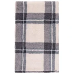 Simply Everyday Check Sherpa Throw - Grey -Cheap Warm House Furnish Store 388697 grey check sherpa throw 2