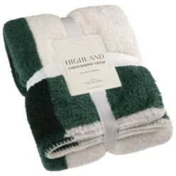 B&M Highland Green Check Sherpa Doublesided Throw