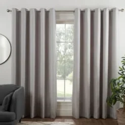 B&M Colorado Hopsack Fully Lined Silver Eyelet Curtains 66 X 90"