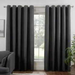 B&M Colorado Hopsack Fully Lined Charcoal Eyelet Curtains 66 X 90"