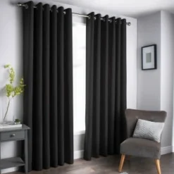B&M Oxford Black Black Out Curtains With Eyelets 46 X 72"