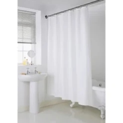 B&M Mono Jacquard Shower Curtain - White