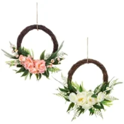 Bloom Wicker Floral Wreath - White -Cheap Warm House Furnish Store 392815 27cm half wicker floral wreath with jute hoop hanger group