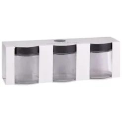 Set Of 3 Jars With Black Lids