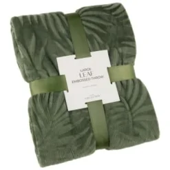 Large Leaf Embossed Green Throw