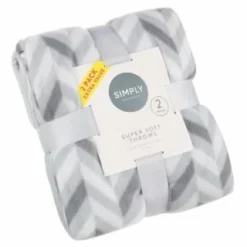Simply Grey & Geo Print Polar Fleece Throw 2pk