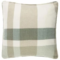 Country Check Cushion With Pipe - Sage Green
