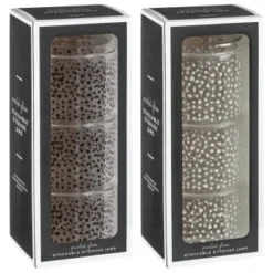 B&M Printed Glass Stackable Storage Jars 3pc - White -Cheap Warm House Furnish Store 396484 3pk printed glass stackable storage jars group