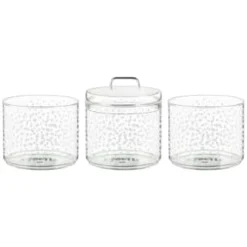 B&M Printed Glass Stackable Storage Jars 3pc - White -Cheap Warm House Furnish Store 396484 3pk printed glass stackable storage jars white 2