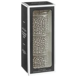 B&M Printed Glass Stackable Storage Jars 3pc - White