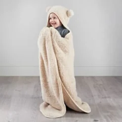 Simply Kids Hooded Sherpa Blanket - Natural