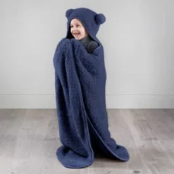 Simply Kids Hooded Sherpa Blanket - Navy